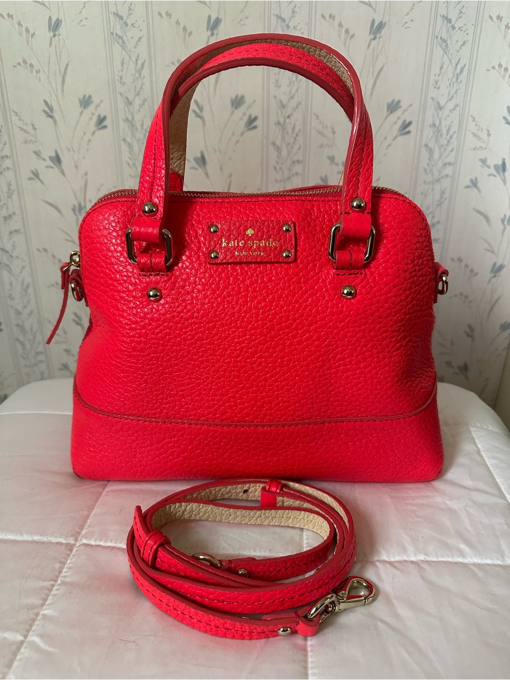 Kate Spade Storybook Lining Pebbled Leather Satchel